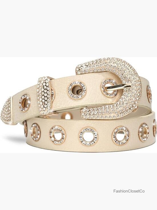 Rhinestone Grommet Punk Faux Leather Belt Adjustable Y2K Western Cowgirl